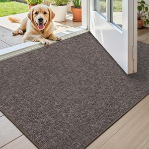 Color&Geometry Small Ultra Thin Indoor Door Mat (Rolled-up NO Creases) 17"x30", Non Slip Rubber Backed Dirt Trapper Door Mat Indoor Entrance, Low Profile Entryway Mat, Easy Clean, Grey-Brown Linen (1'5" x 2'6" (Rectangular))
