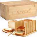 Bread Box with Bread Slicer Storage Container for Kitchen Countertop Food Storage with Multifunction Bamboo Lid, 3 in 1 Breadbox Removable Cut Board for Loaf Slicing (Wood Color,Wooden, Bamboo)