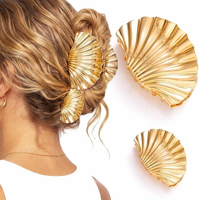Seashell Claw Clips Gold Hair Clips Beach Hair Accessories for Women and Girls, 3 pack