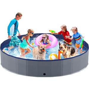 Niubya Portable Dog Pool, Foldable Pet Swimming Pool, Anti-Slip Collapsible Pet Bathtub, Hard Plastic Bath Pool for Pets Dogs and Cats, 97 x 16 Inches (5XL - 97'' x 16'')