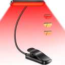 Glocusent 630nm Red Light Reading Light, 26 LEDs Zero Blue Light, 1600K Amber Book Light with 3 Modes & 5 Brightness Dimmable, 120H Runtime, Eye-Care Clip on Light for Book Lovers and Kids