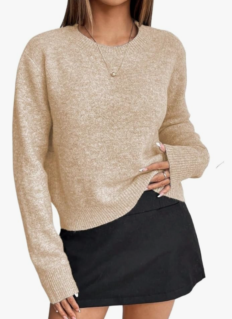 Women's Casual Sweater Casual Solid Color Crew Neck Knit Long Sleeve Sweater M