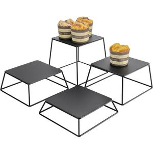 YFEEN Dessert Table Risers Display Stands Food display Black Metal Square Retail Pizza, Cupcake, Candy Stands Food Platter Tray, 6x6 INCH, Set of 4