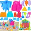 Beach Toys Sand Toys for Kids, Sand Castle Toys for Beach with 2 Sand Castle Bucket and Mesh Bag, Sand Molds, Shovels and Rakes, Sandbox Toys for Toddlers, Travel Beach Toys for Kids 3-10