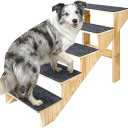 5-Step Dog Stairs for Large Dogs, Solid Wooden Dog Steps for Beds/Couch with Carpet, 24 Inches Anti-Slip Pet Stairs for High Beds, Ramp for Older/Senior Dogs, Pet Bed Stairs to Get on Bed/Sofa