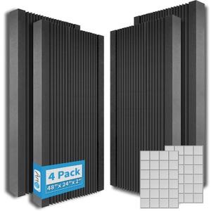 Art3d 4-Pack Wedge Design Acoustic Foam Panels, 48" x 24" x 2" High-Density Soundproof Foam Wall Panels for Wall, Ceiling, Quick-Recovery Noise Dampening Panels for Office, Studio and Home