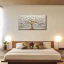 Large Living Tree Room Canvas Wall Art Abstract Tree of Life Decor painting Pictures Nordic Gold White Flowers Poster Prints for Bathroom Bedroom Office Hallway Home Decoration, 48"L x 24"W