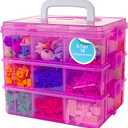 Bins & Things Bead Organizer with Adjustable Compartments - Durable Toy Organizers and Storage Solution for Dolls, Crafts, Mini Toy Figures, Jewelry and Beads - 3 Tier, 18 Compartments (Pink)