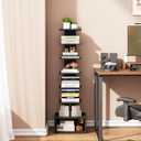 TUTOTAK Narrow Bookshelf, Vertical 8-Tier Bookcase, Spine Book Shelf for Small Space, Small Standing Shelf for Living Room, Office, Study, Entryway, Black BS07BK008