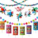 Capoda Luau Party Decorations Set Hawaiian Tropical Hibiscus Garland Tiki and Flowers Lanterns Banners Tropical Birds Honeycomb for Hawaiian Summer Birthday Beach Theme Party Supplies Jungle Decor