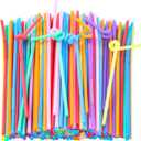 [100 Pack] 10.24" High Extra Long Flexible Plastic Straws, Disposable Drinking Straws, Colorful Bendy Straws - Assorted Colors