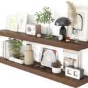 Heimlove 48 Inch Floating Shelves for Wall 8 Inch Deep Walnut Shelves Set of 2,Wall Mounted Rustic Wood Long Floating ShelfLarge Display & Storage Shelf with Invisible Brackets