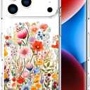 Compatible for iPhone 17 Pro Cases with Design, Cute Transparent Phone Case for Women Girls Girly with Heavy Duty Protective Bumper (Clear Anemone Flower Floral)