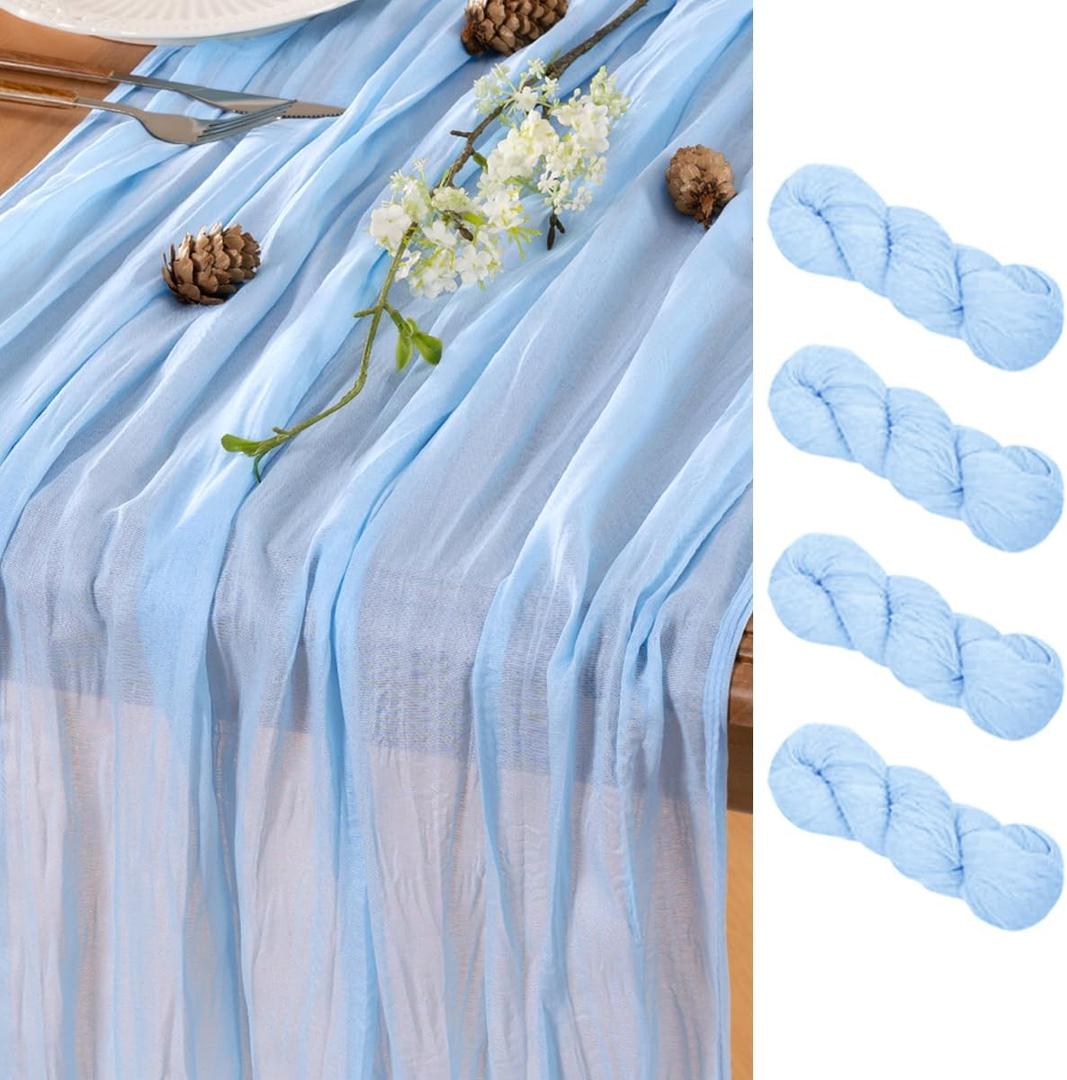 Light Blue Table Runner Cheesecloth Table Runners 4 Pack 14FT Baby Shower Decoration 35 x 171 Inches Boho for Home Wedding Birthday Party