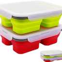 1 Pack Big Size Collapsible Silicone Bento Lunch Boxes With Lids,3 Compartments Lunch Food Storage Containers, Safe in Microwave, Dishwasher and Freezer, 45.6oz, BPA Free