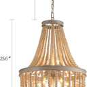 Q&S Farmhouse Wood Beaded Chandelier,Oak White 8-Lights Retro Vintage Antique Rustic Boho Pendant Light Fixture for Foyer Living Room Bedroom Kitchen Dining Room Office Nursery UL Listed