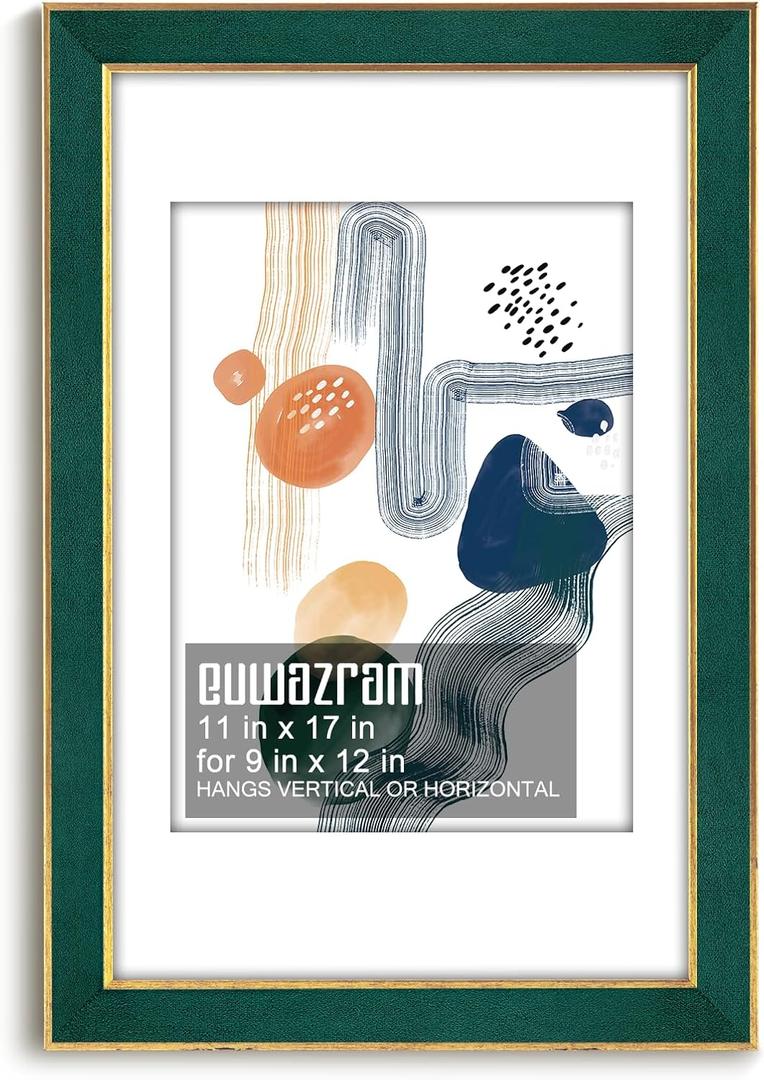 Suede 11x17 Frame - Single Frame, Christmas Elegant Green 11 x 17 Poster Frame with Mat for 9x12, 11x17 Picture Frames for Artwork, Puzzles, Photos and Movie Posters