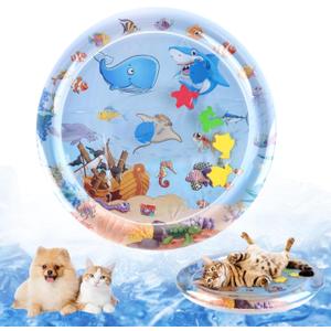Cat Water Bed Play Mat, Cat Water Mat with Fish, Water Sensory Play Mat for Cats, 39 In/40 in Pet Sleeping Mats for Summer, Interactive Cats Toy for Indoor Play (Shark 20 in)