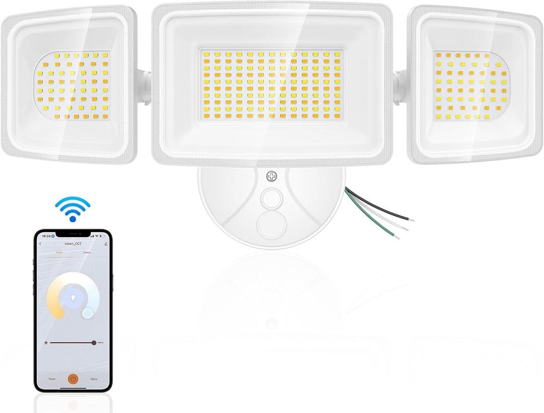 Onforu 100W Smart Flood Lights Outdoor, 3 Adjustable Heads, 9000LM Dimmable Hardwired Security Light, WiFi Alexa Control Floodlight, 2700K-6500K Tunable