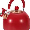 GGC 2.6QT Tea Kettle for Stove Tops, Whistling Tea Kettles for Boiling Water Coffee or Milk, Red Stainless Steel Tea Pots with Folding Handle, Thumb Design Control Kettle Outlet