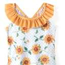 PATPAT Bathing Suits for Baby Ruffles Swimsuit Newborn Summer Clothes Sunflowers One Piece Swimwear with Headband, Ginger-2, 9-12 Months