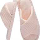 GOEWY House Slippers for Women Fuzzy Womens Slippers Indoor Outdoor Pink Open Toe With Cross Band Corduroy Memory Foam Warm Gifts for Woman Size 7-8.5