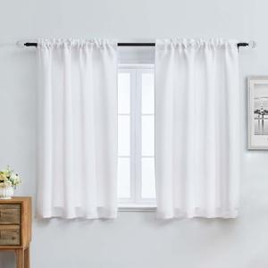 Aiyufeng Pure White Curtains for Bedroom 54 Inches Long 2 Panels Set, Room Darkening Window Treatment, Short Curtain Drapes, Soft Touching Casual Rod Pocket Privacy Curtains, W40 x L54 Inch