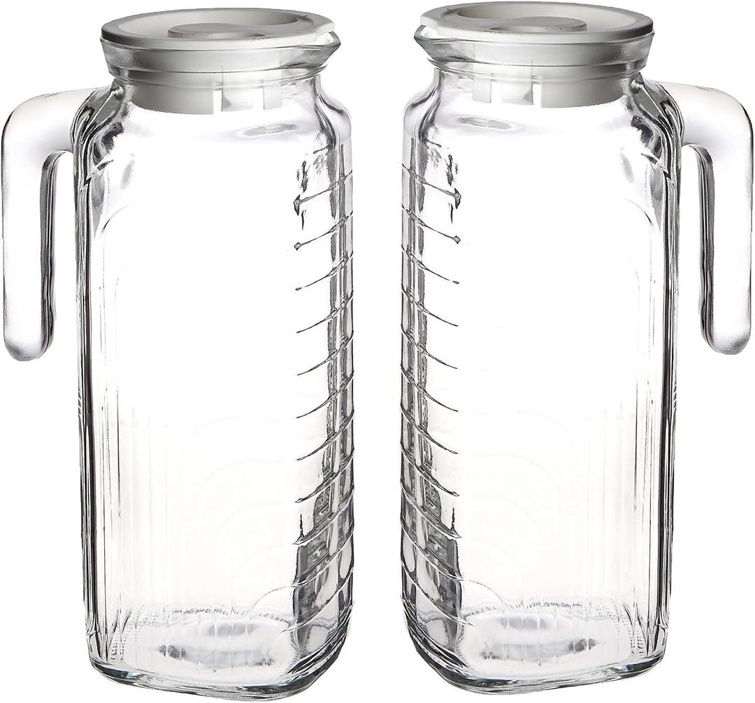 Bormioli Rocco Gelo Set of 2 Glass pitchers, 33.75 Jug with White Lid, Carafe for Homemade Juice, Iced Tea, Cold Brew, Dishwasher Safe Made in Italy