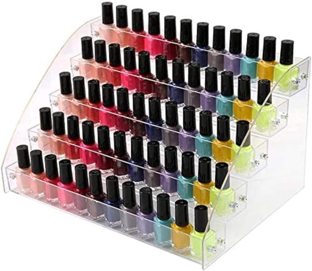 5 Tiers Acrylic Clear Plastic Nail Polishes Organizer Lipstick Holder Display Stands Essential Oils Storage Rack Dropper Bottles for Cosmetics Shop Store Display Toy Candy Holder Goods Shelf Show Case