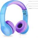 LilGadgets Connect+ Foldable Headphones, Adjustable Fit Soft Touch Padding for Kids with Mic, Volume-Limited & Noise Reduction On-Ear Wired Headset for School with SharePort - Blue/Purple, Ages 3-14