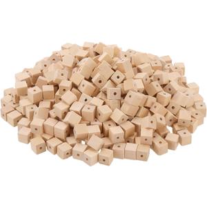 SINJEUN 500 Pcs 1/2 Inch Wood Cubes with Holes, Unfinished Solid Wooden Blocks Wooden Square Beads Small Wood Blocks for Crafts, DIY Projects