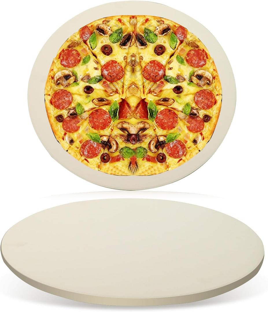15" Round Pizza Stone for Grill Oven, Heavy Duty Cordierite Baking Stone Cooking Pan, Durable Large Pizza Grilling Stone, Ideal for Grilling Baking Several Sizes of Pizzas