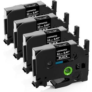 Labelife Label Maker Tape Black Replacement for Brother TZe-335 TZe335 P Touch Label Tape White on Black TZe TZ 12mm 0.47 Laminated for Brother PT-D210 PT-D220 PT-H110 PT-D400 PT-D600, 4-Pack