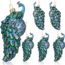 Funtery 6 Pcs Peacock Christmas Ornament 2.76" Vintage Glass Christmas Ornaments Purple Peacock Glitter Bird Decorations for Xmas Trees Wreaths Garland Farmhouse Home Decor