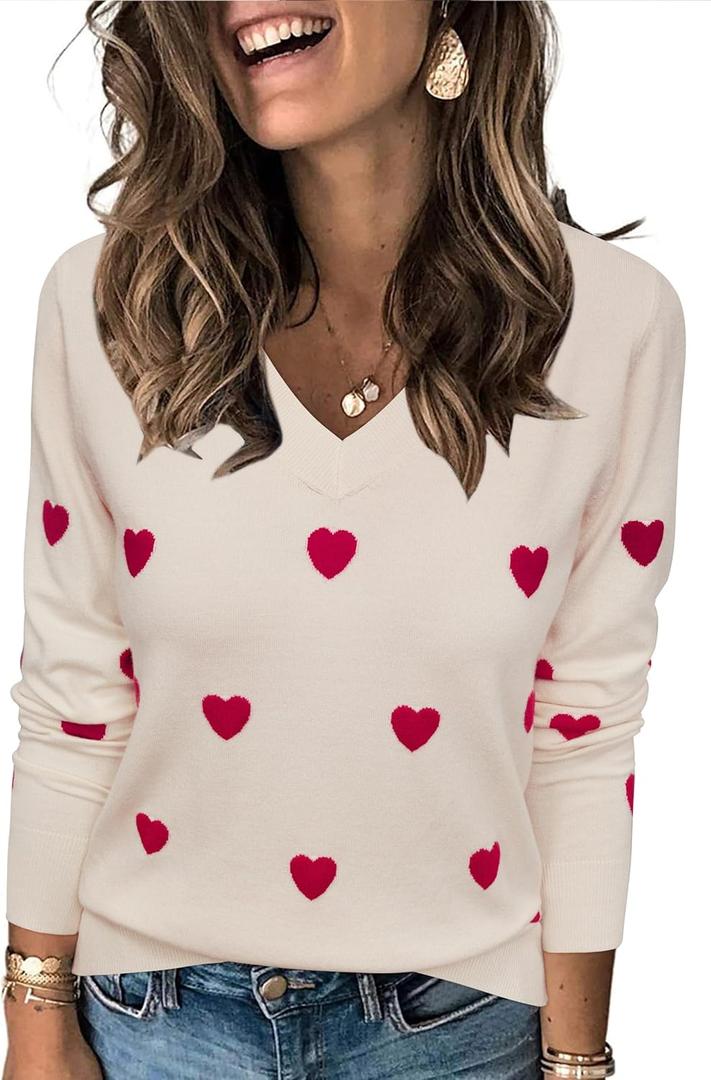 Arach&Cloz Women's Spring Tops 2025 Fashion Trendy V Neck Long Sleeve Shirts Knitted Casual Pullover Sweater Clothes (Beige, XL)