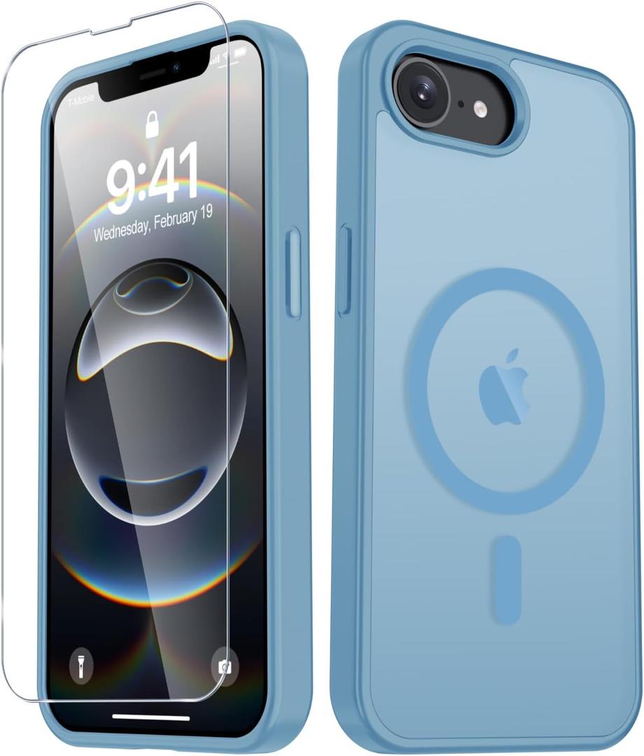 for iPhone 17e Case, iPhone 16e Case, Matte Magnetic Phone Cover [with 1 Screen Protector] [Support for MagSafe] [Shockproof Military Grade Protection] Translucent Frosted Back, Lavender Purple