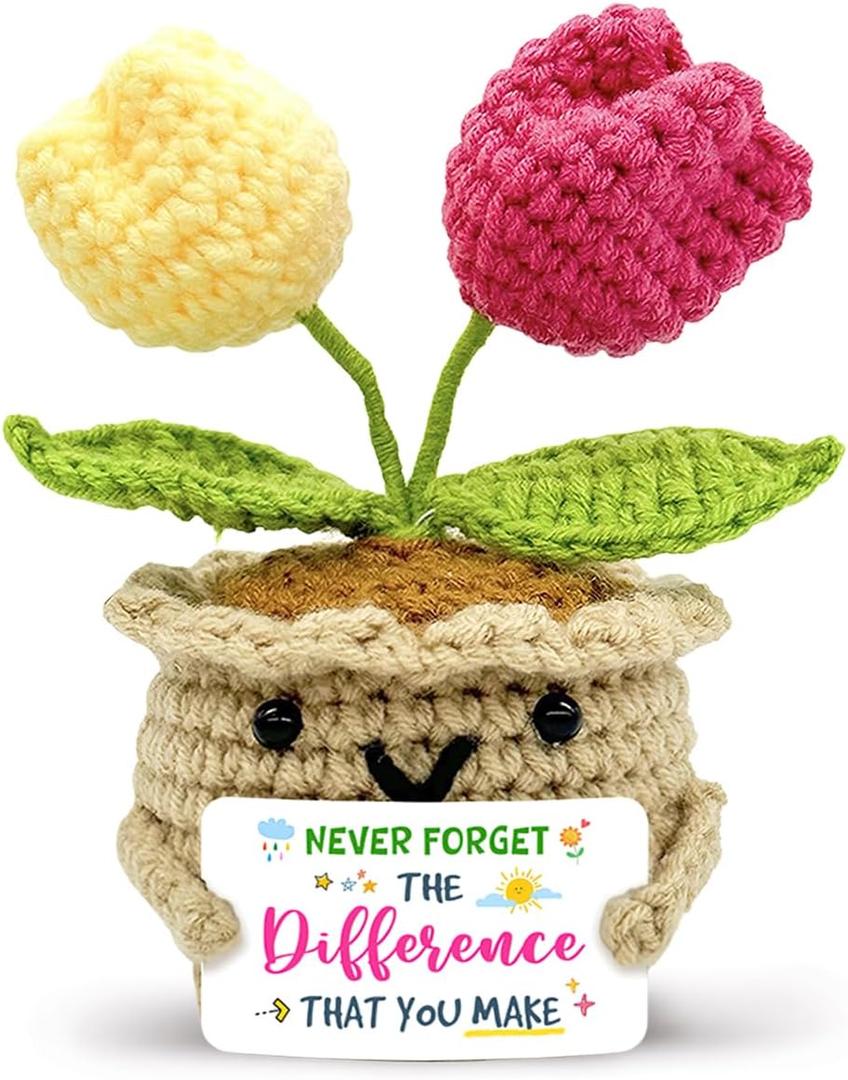 Tiny Detalles Positive Crochet Tulips Plants Gifts for Mom 2026, Meaningful Birthday Gifts for Mom, Never Forget The Difference that You Make Gift for Teachers Mentors Nurses Boss