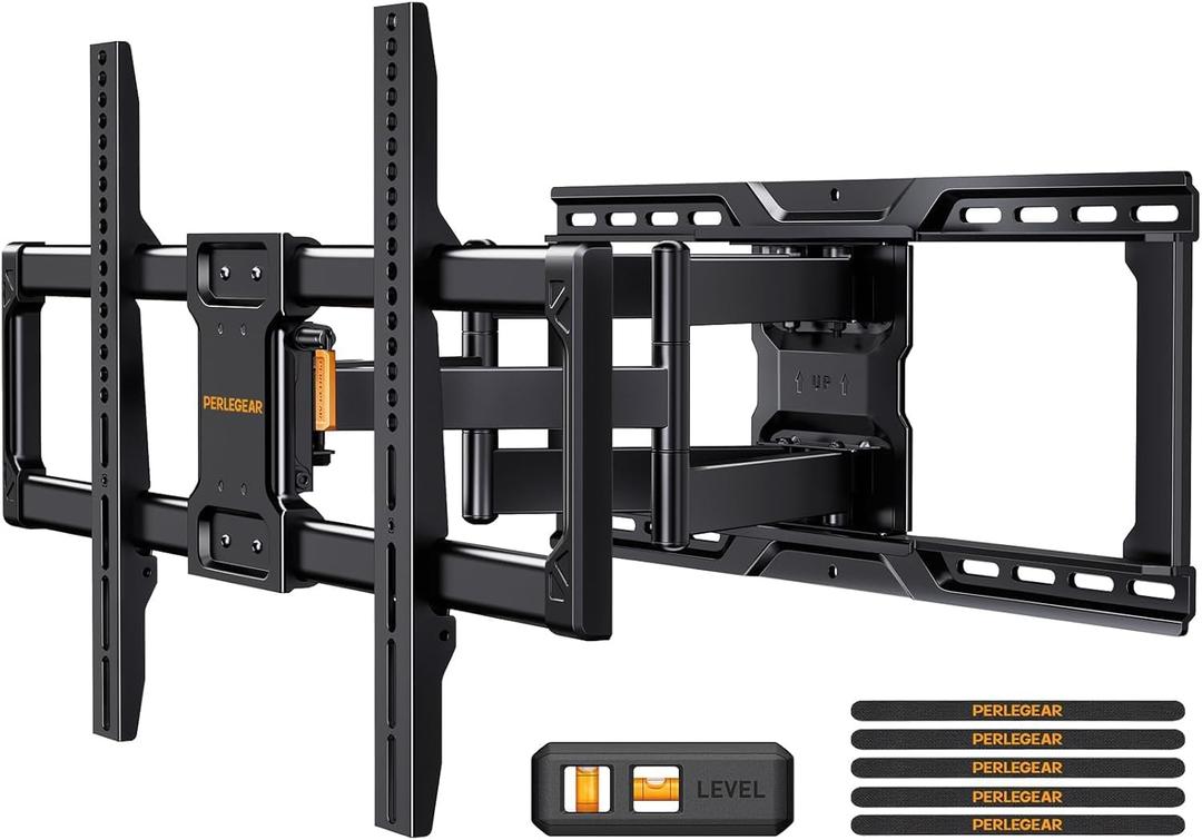 Perlegear Full Motion TV Wall Mount for 42–90 inch TVs up to 150 lbs | UL Listed TV Mount with Pre-Assembled Design, Tool-Free Tilt, Swivel, Extension, VESA 600 x 400mm, 16″/24″ Wood Studs, PGLF16