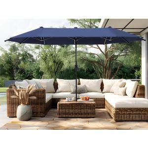 PHI VILLA 13ft Outdoor Market Umbrella Double-Sided Twin Large Patio Umbrella with Crank, Navy Blue