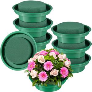Hahood 8 Packs Green Floral Foam Rounds in Bowls DIY Flower Arrangement Kit for Fresh and Artificial Flowers, 4.7 Inch Diameter, Simple Style, Flower Foam