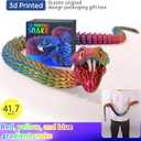 41.7in Giant 3D Printed Snake Realistic Large Toy Snake Figurine, Flexible Snake Model with Noctilucent Movable Teeth for Large 3D Printed Animals Collectors, Stress Relief Fidget Toy