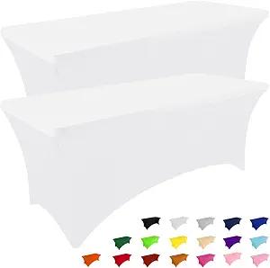 Smiry 2 Pack Spandex Table Cloth 4FT, Elastic Fitted White Tablecloth