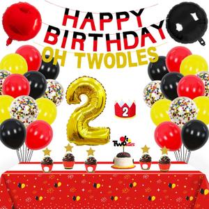 2nd Mouse Birthday Party Supplies Decorations 57Pcs  HAPPY BIRTHDAY Banner OH TWODLES Banner '2' Foil Balloon Balloons Hat Door Sign Cupcake Toppers Birthday Decorations for Boys Girls Kids Babies