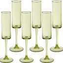 6 Pieces Green Champagne Flutes 6 OZ Straight Sided Wine Glasses Champagne Long Stem Drinking Colored Glasses,Set of 6 Hand Blown Champagne Flutes Goblets for Wedding Cocktail Cups,Cava, Prosecco