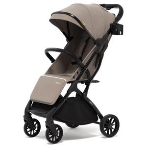 newyoo GlideTow TR18M Travel Stroller, Compact Foldable Baby Stroller with Retractable Handle, Cup Holder, One-Hand Fold, Near Flat Recline Seat, Brown