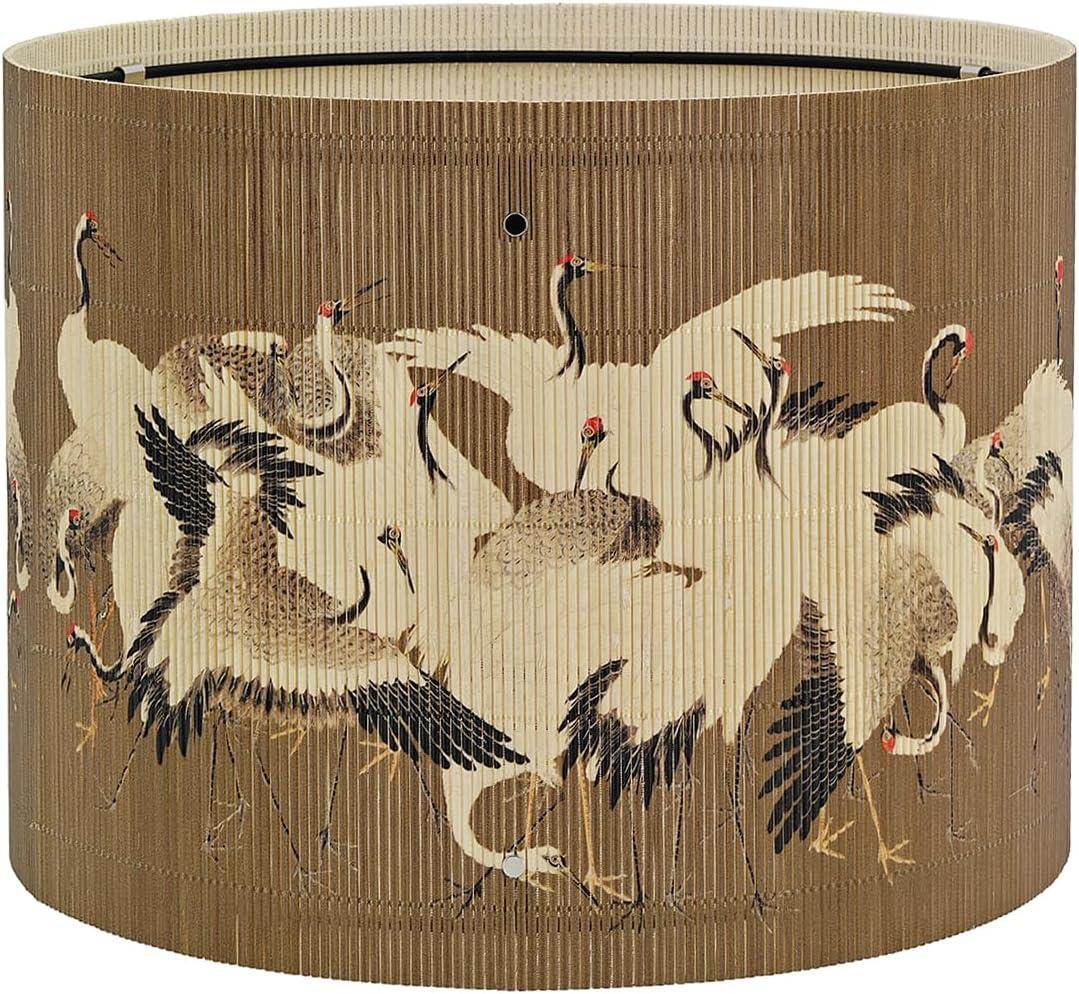 Vintage Bamboo Lamp Shade with Birds and Floral Design, Cylindrical Shape, 30x23cm, Compatible with Table and Floor Lamps (Art Deco D)