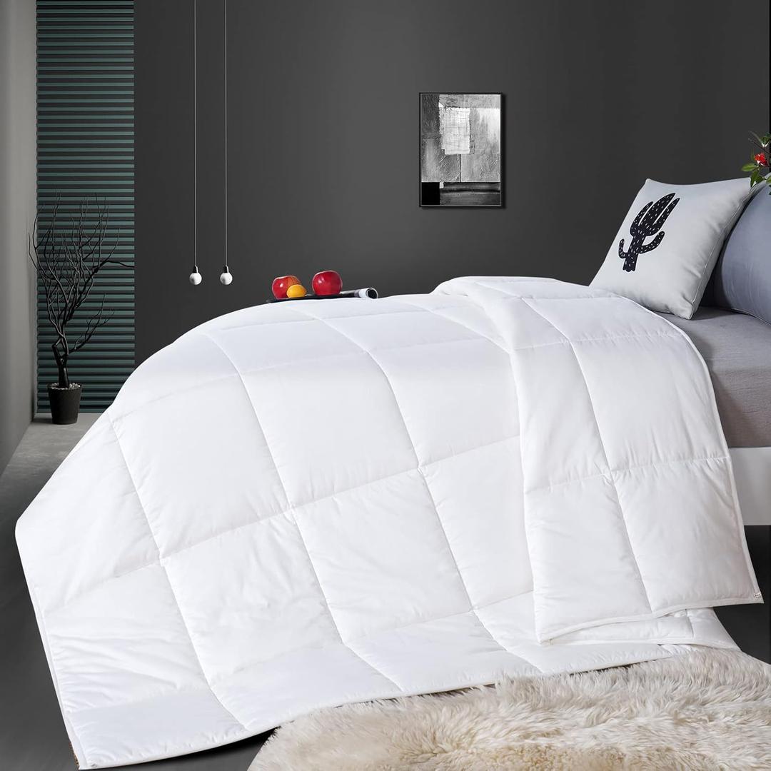 YOUR MOON Luxurious All Season Wool Comforter Queen Size, 100% Natural Australian Wool Filling, Hypoallergenic Comforter Duvet Insert, Noiseless Cotton Shell (White)