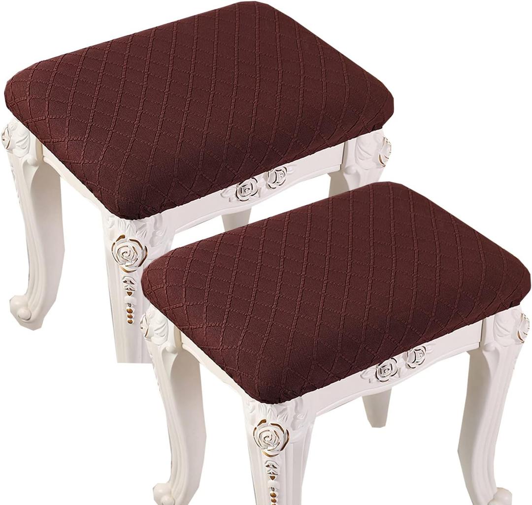 HFCNMY Stool Covers Rectangle,2 Pack Stretch Rectangle Bar Stool Covers Jacquard Vanity Stool Cover Washable Counter Stool Covers Saddle Seat Cover with Elastic Band for Wooden Metal Bench(Coffee)