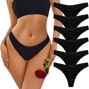 Ekouaer Womens Thongs Invisible Panties No Show Seamless Low Waist Breathable G-String Cotton Thongs 6 Pack M