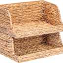 Water Hyacinth Storage Baskets with Large Open-Front for Kitchen, Decorative for Living Room, 13.4” x 9.5” x 5.5”, 2 Pack